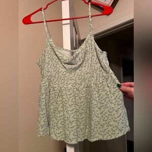American Eagle Green Floral Babydoll Tank Top Size XS